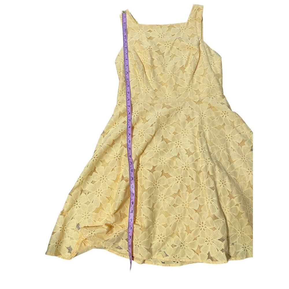 Maggy London Dress Womens Size 8P Yellow Floral Sheer Overlay Sleeveless Zip Up - Picture 9 of 11